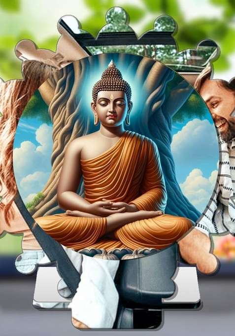 Giftsrange Gautam Buddha Mahavira Siddhartha Silver Mirror Shine Car Dashboard Idol Decorative Showpiece - 8 Cm(Plastic Multicolor Silver)