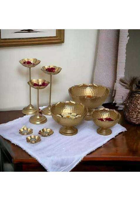 MFMETAL Traditional Style 9 Pieces Iron (Pack of 9) Table Diya(Height 13 inch)