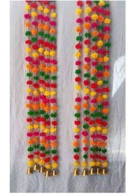 MAGPIE Collections Handmade Multicolored Strings Pom Pom for DoorWall Hanging Bandhanwar Toran Garland for Decoration Diwali FestivalNavratriWedding (4FT 10 Strings) Toran(Wool)
