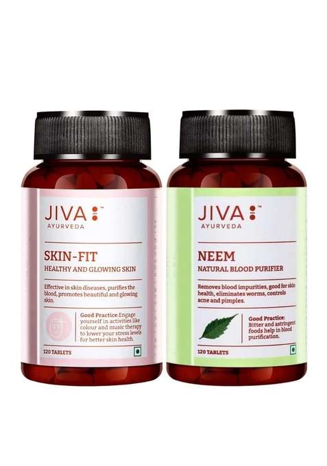 Jiva Combo Of Neem & Skin Fit Tablet For Healthy | 100% Ayurvedic Formula Purifies Blood Improves Health Complexion Alleviates Kapha Pitta Strengthens Immune System (Combo 2)