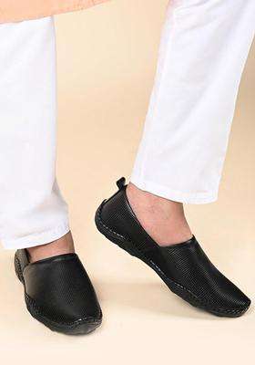 Louis Stitch Ethnic Slip on Mojaris for Men Black Genuine Leather Flexible Stylish Nagra Juti for Men